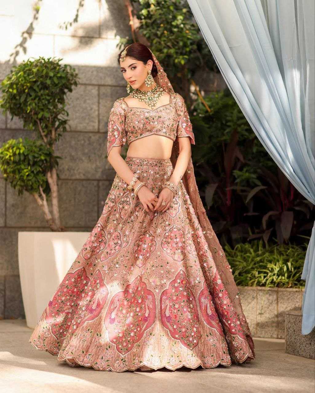 Slub Silk  Embroidered Lehenga